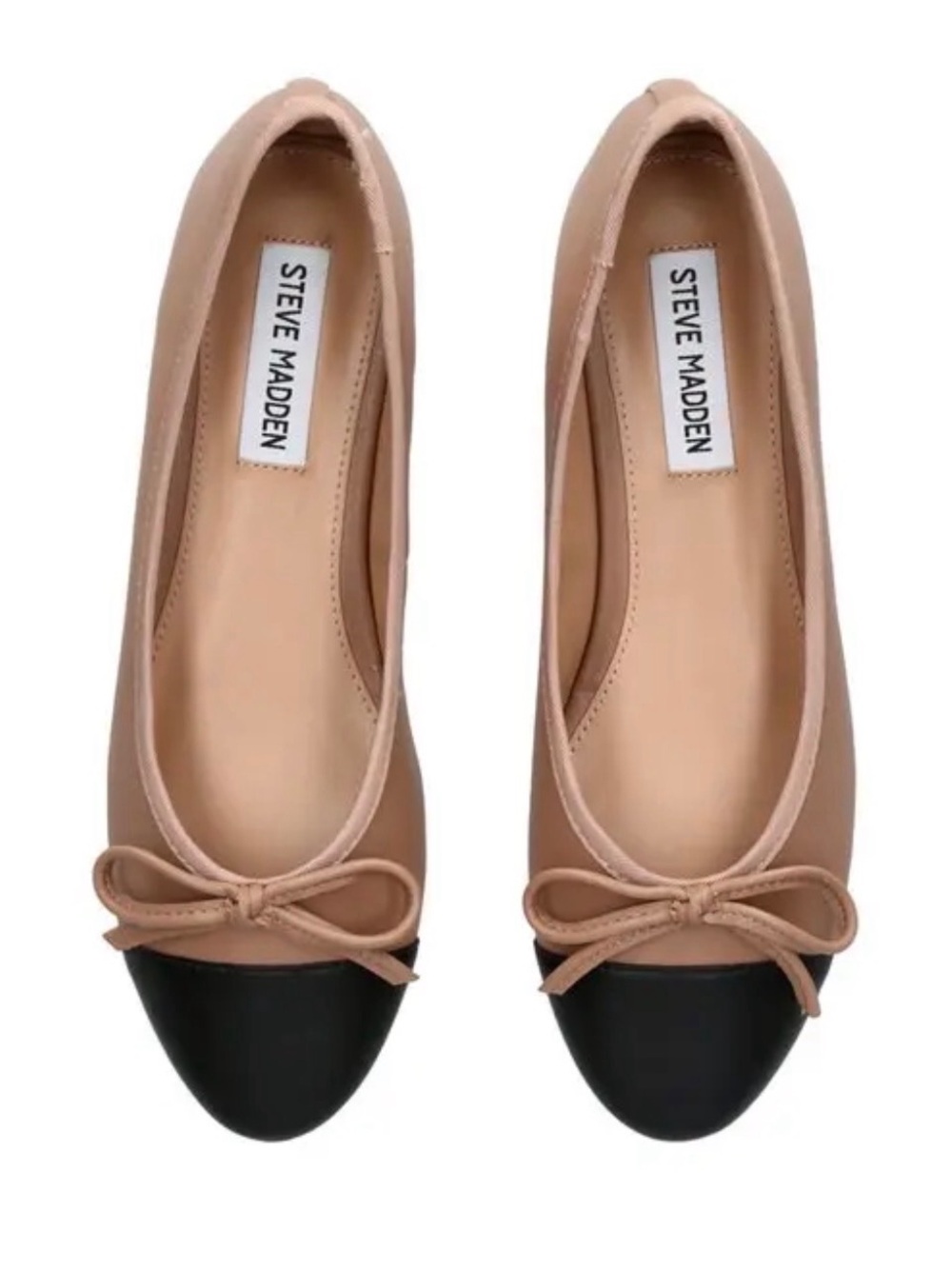 Steve Madden Two-Tone Nude and Black Cap-Toe Ballet Flats